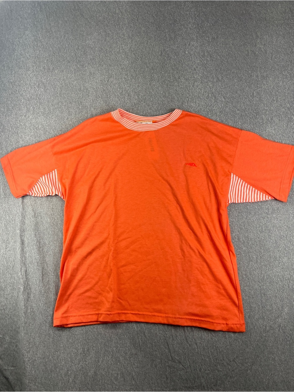 Vintage Sears Orange Short-Sleeve Crewneck Tee with Striped Trim size Small